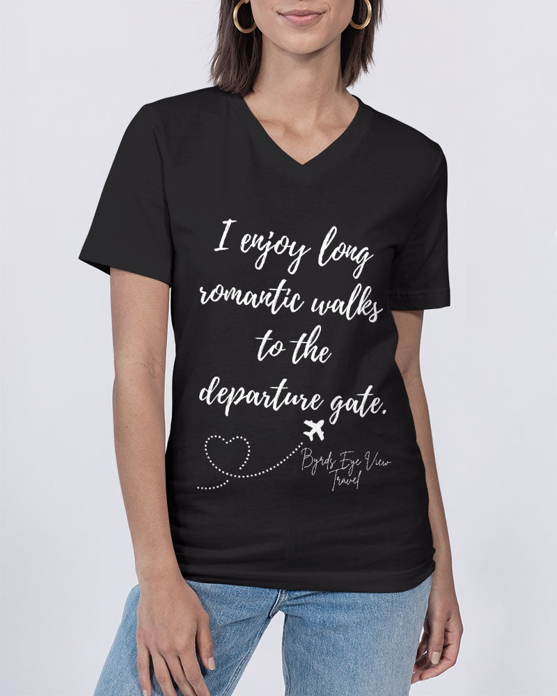 Romantic Walk - White Font Unisex Jersey V-Neck Tee | Bella + Canvas