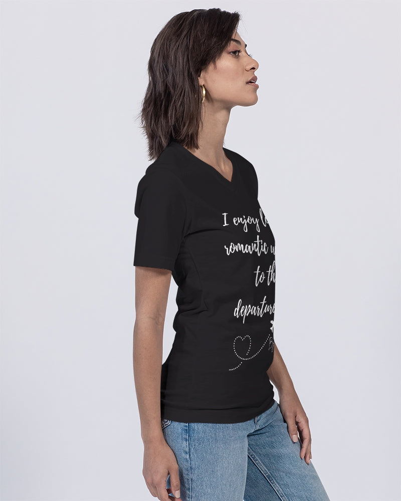 Romantic Walk - White Font Unisex Jersey V-Neck Tee | Bella + Canvas