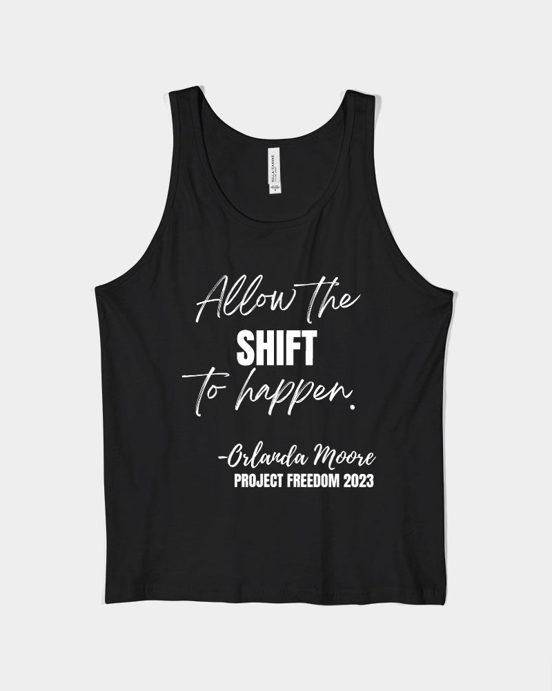 Allow the SHIFT to happen - White Unisex Jersey Tank | Bella + Canvas