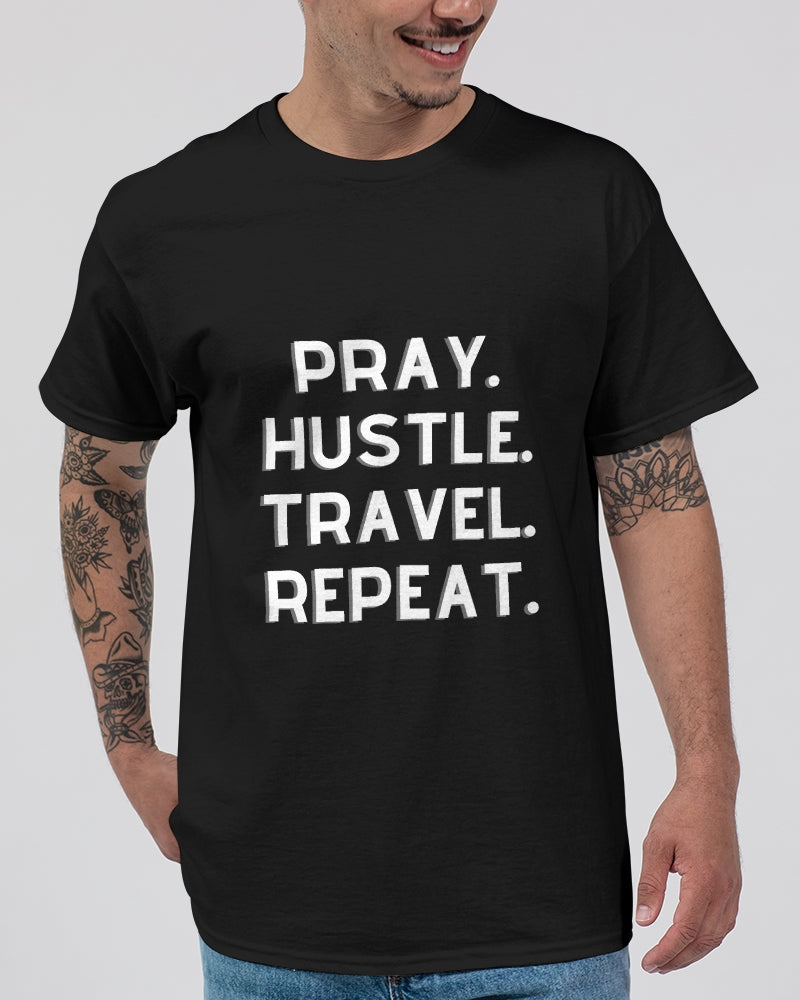 Pray Hustle Travel Repeat - White Font Unisex Ultra Cotton T-Shirt | Gildan