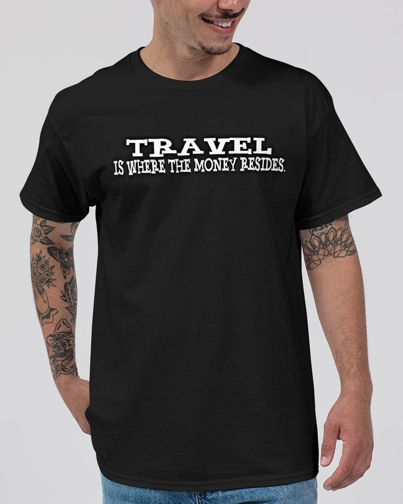 Travel is where the Money Resides - White Font Unisex Ultra Cotton T-Shirt | Gildan