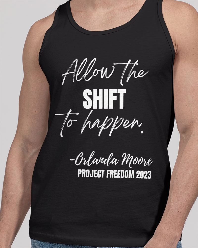 Allow the SHIFT to happen - White Unisex Jersey Tank | Bella + Canvas