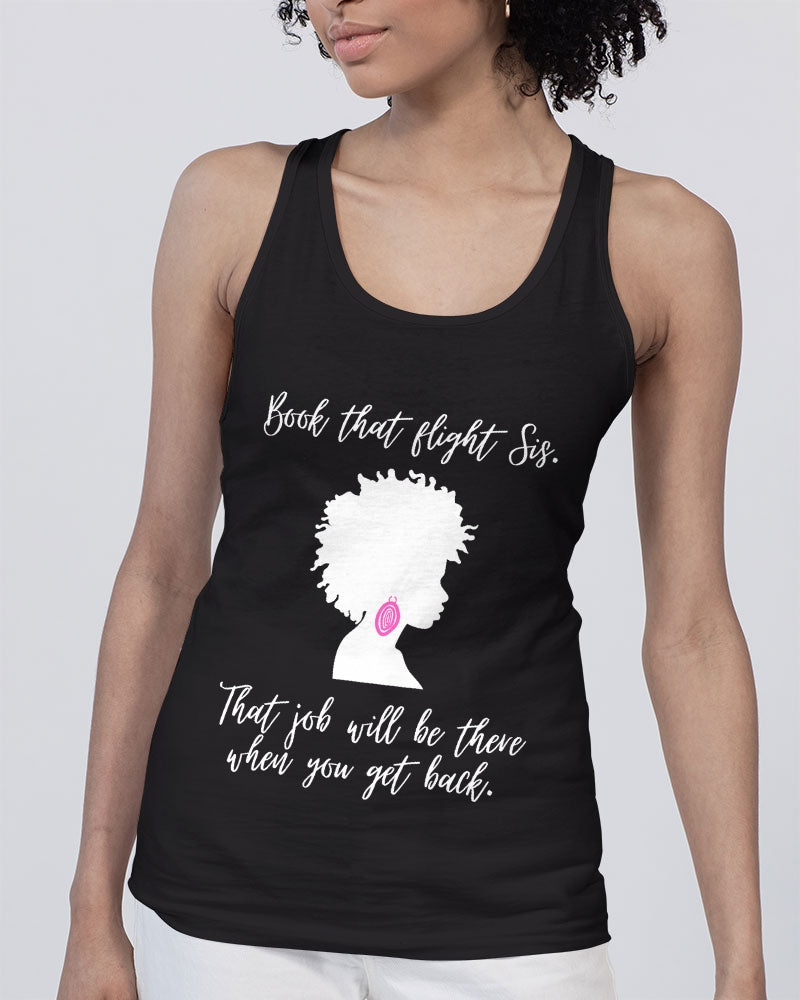 Book That Flight Sis. - White Font Unisex Jersey Tank | Bella + Canvas