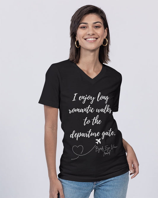 Romantic Walk - White Font Unisex Jersey V-Neck Tee | Bella + Canvas