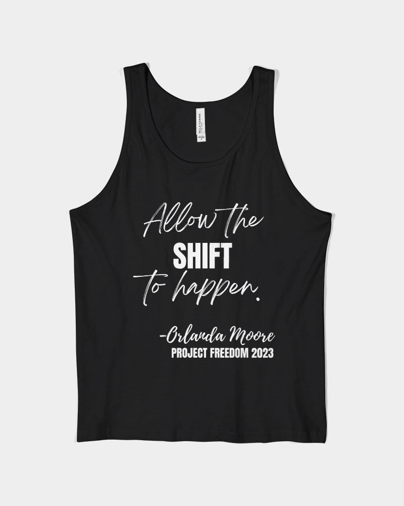Allow the SHIFT to happen - White Unisex Jersey Tank | Bella + Canvas