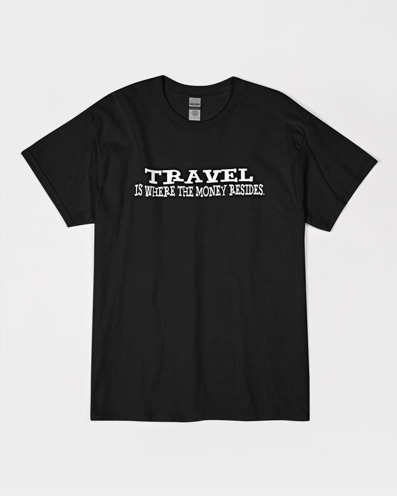 Travel is where the Money Resides - White Font Unisex Ultra Cotton T-Shirt | Gildan