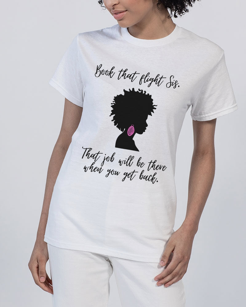 Book That Flight Sis. - Black Font Unisex Heavy Cotton T-Shirt | Gildan