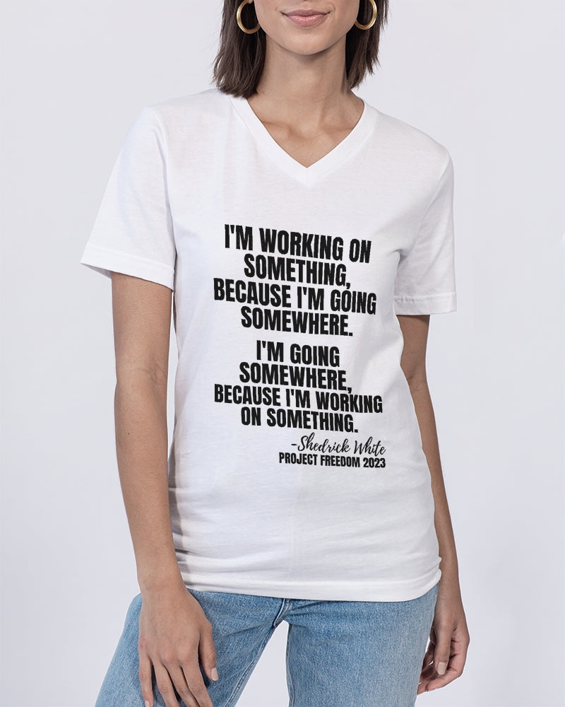 I'm Working On Something Unisex Jersey V-Neck Tee | Bella + Canvas