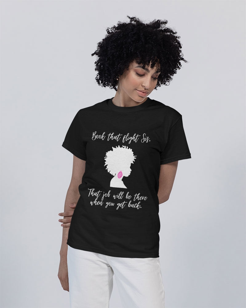 Book That Flight Sis. - White Font Unisex Heavy Cotton T-Shirt | Gildan