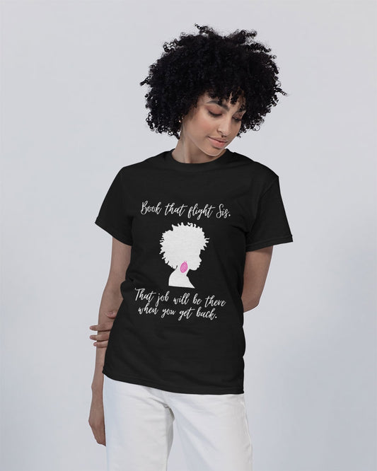 Book That Flight Sis. - White Font Unisex Heavy Cotton T-Shirt | Gildan