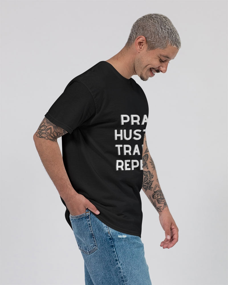 Pray Hustle Travel Repeat - White Font Unisex Ultra Cotton T-Shirt | Gildan