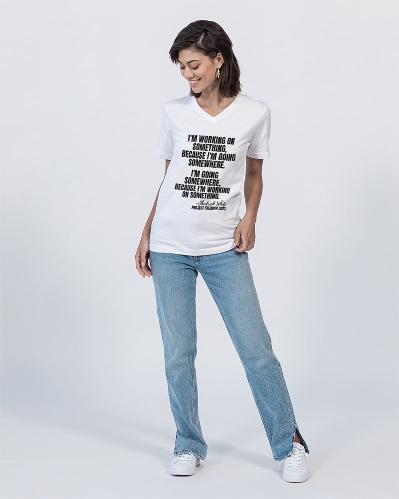 I'm Working On Something Unisex Jersey V-Neck Tee | Bella + Canvas