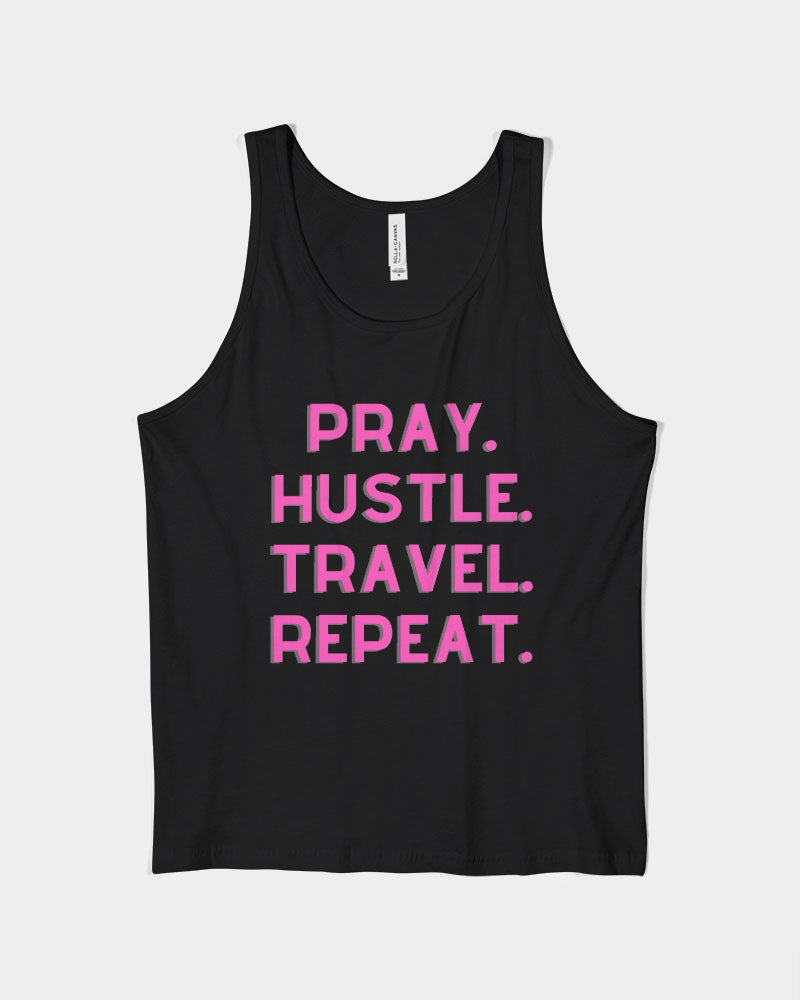 Pray Hustle Travel Repeat Unisex Jersey Tank | Bella + Canvas