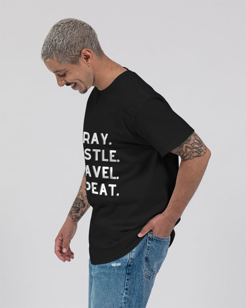 Pray Hustle Travel Repeat - White Font Unisex Ultra Cotton T-Shirt | Gildan