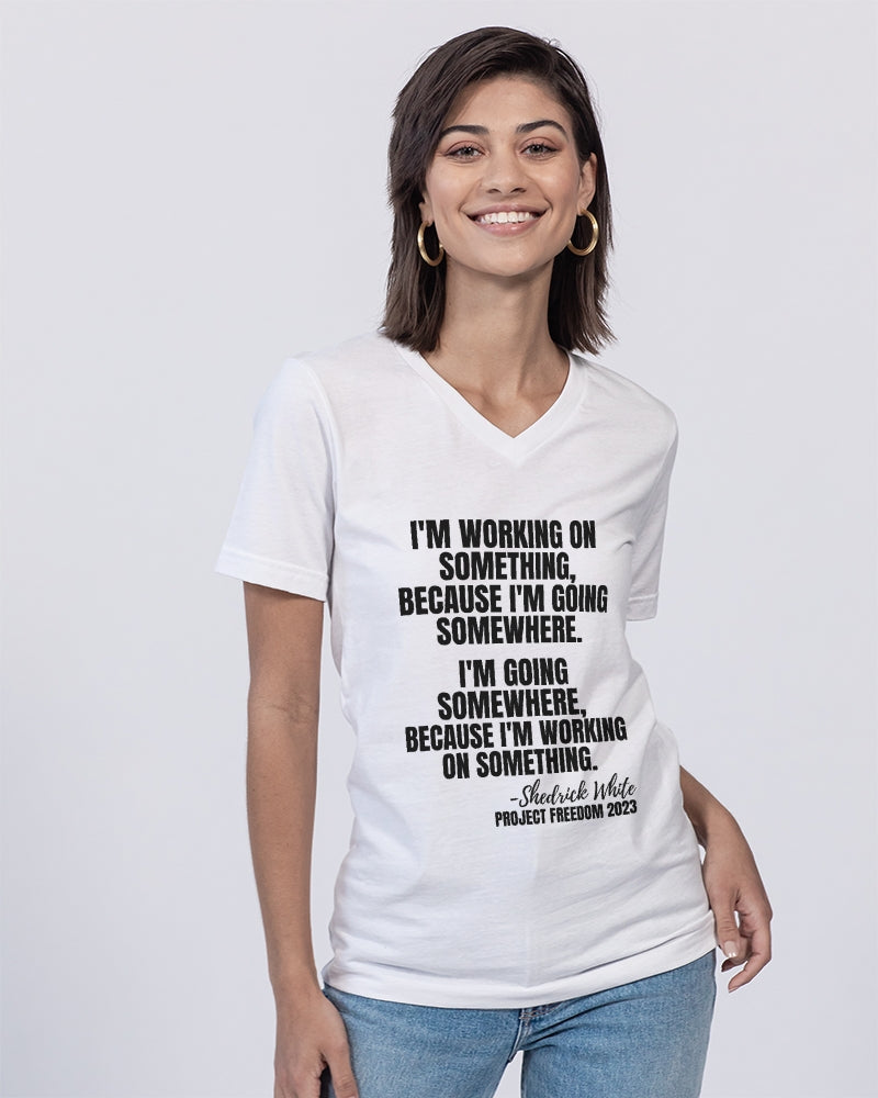 I'm Working On Something Unisex Jersey V-Neck Tee | Bella + Canvas