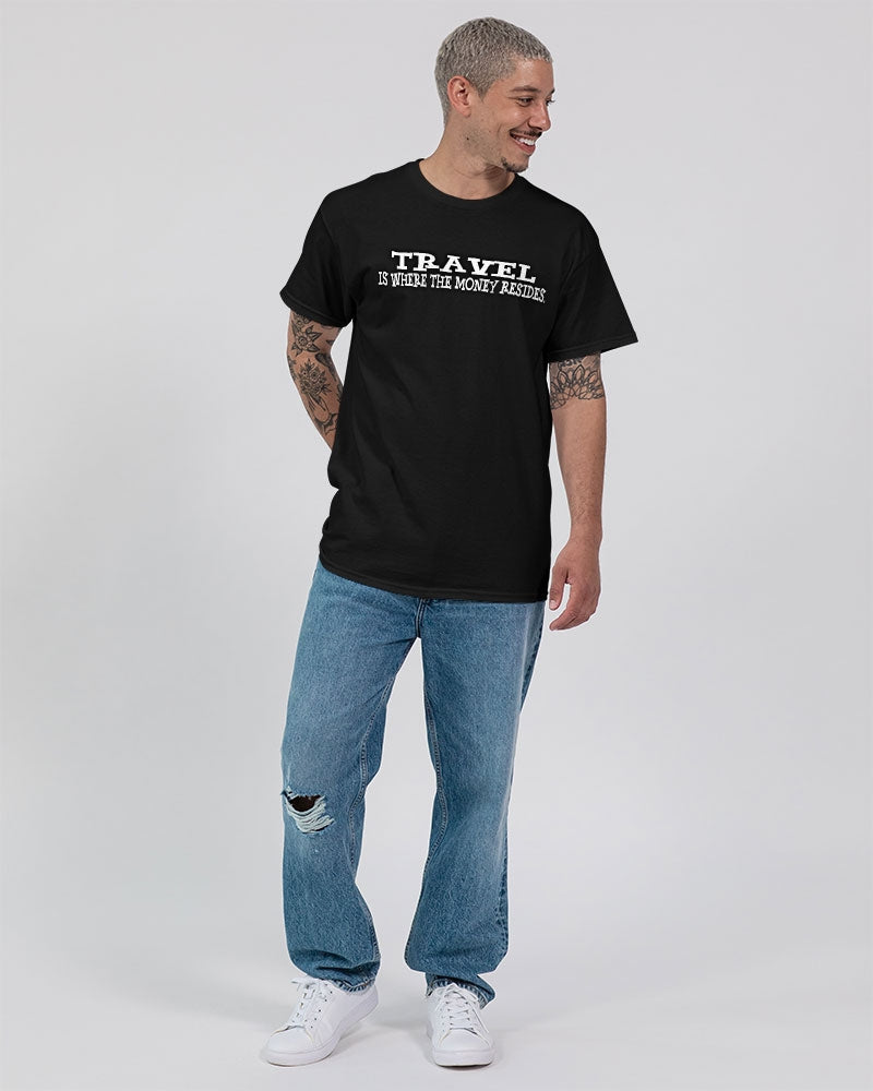 Travel is where the Money Resides - White Font Unisex Ultra Cotton T-Shirt | Gildan