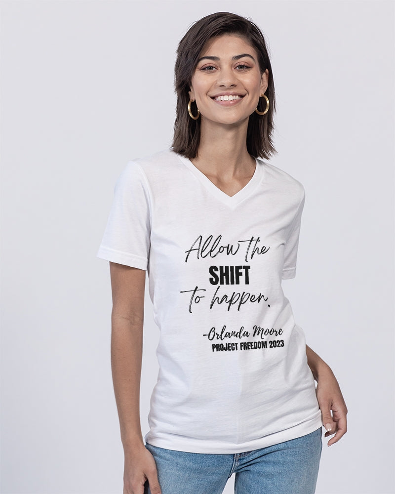Allow the SHIFT to happen - Black Unisex Jersey V-Neck Tee | Bella + Canvas